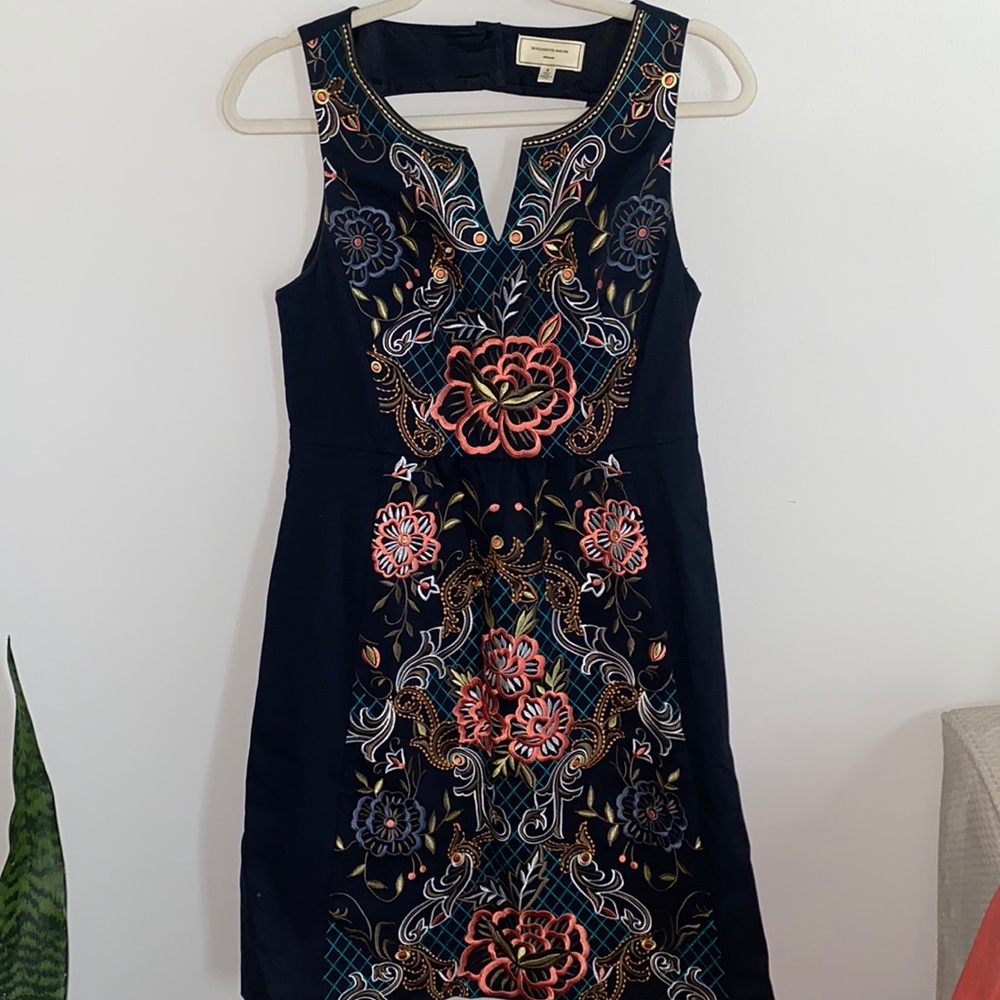 Moulinette Soeurs embroidered navy dress